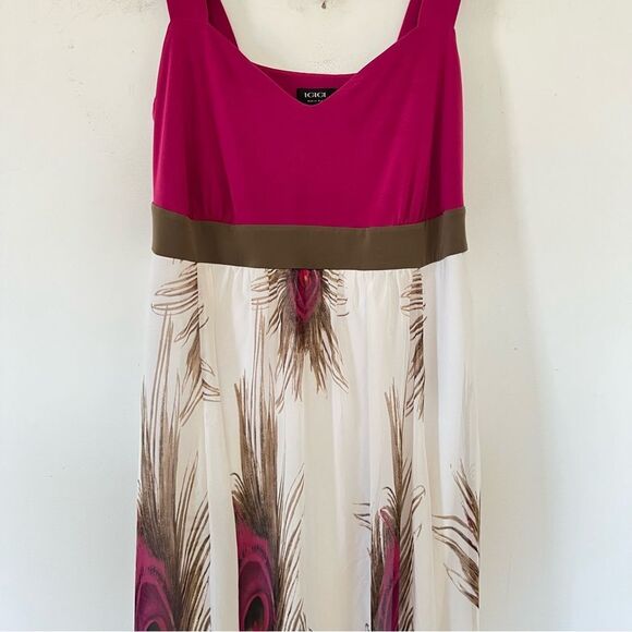 IGIGI‎ Pink White Color Block Peacock Feathers Print Maxi Dress - Picture 10 of 11